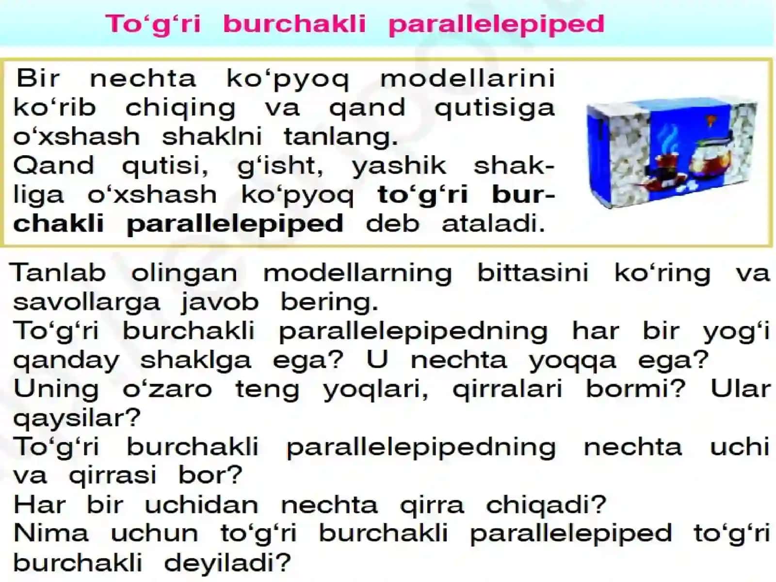 Ko‘pyoq.To‘g‘riburchakliparallelepiped.Fazoviyshakllar.Kubvauningelementlari.Koordinataburchagi.Nuqtakoordinatasi.Grafikko‘rinishdagiob’ektlarustidaishlash.Soddagrafiklar,diagrammalar,jadvallar 4