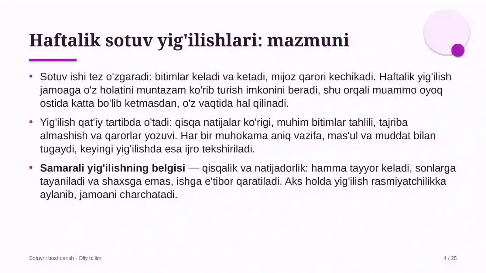 Aviakompaniyalarda haftalik sotuv yig'ilishlarini tashkil etish 4
