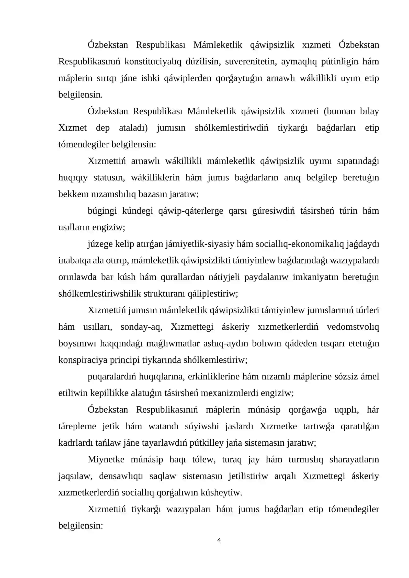 Milliy qáwipsizlikti támiynlew tarawında ámelge asırılǵan reformalar 4