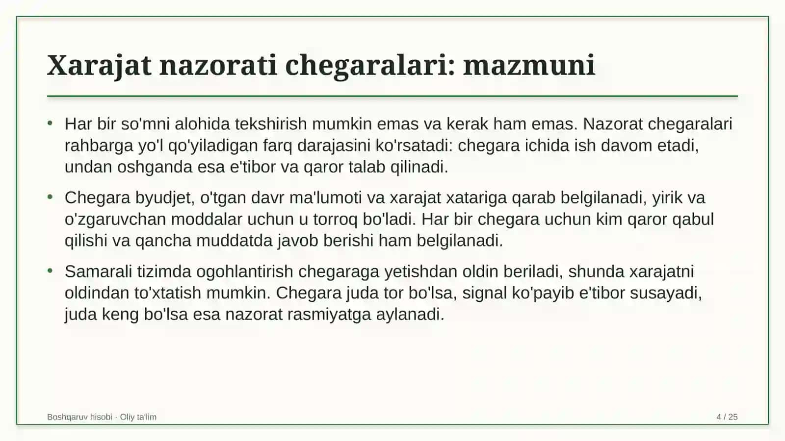 baholash tashkilotlarida xarajatlarni nazorat qilish chegaralarini belgilash 4172 4
