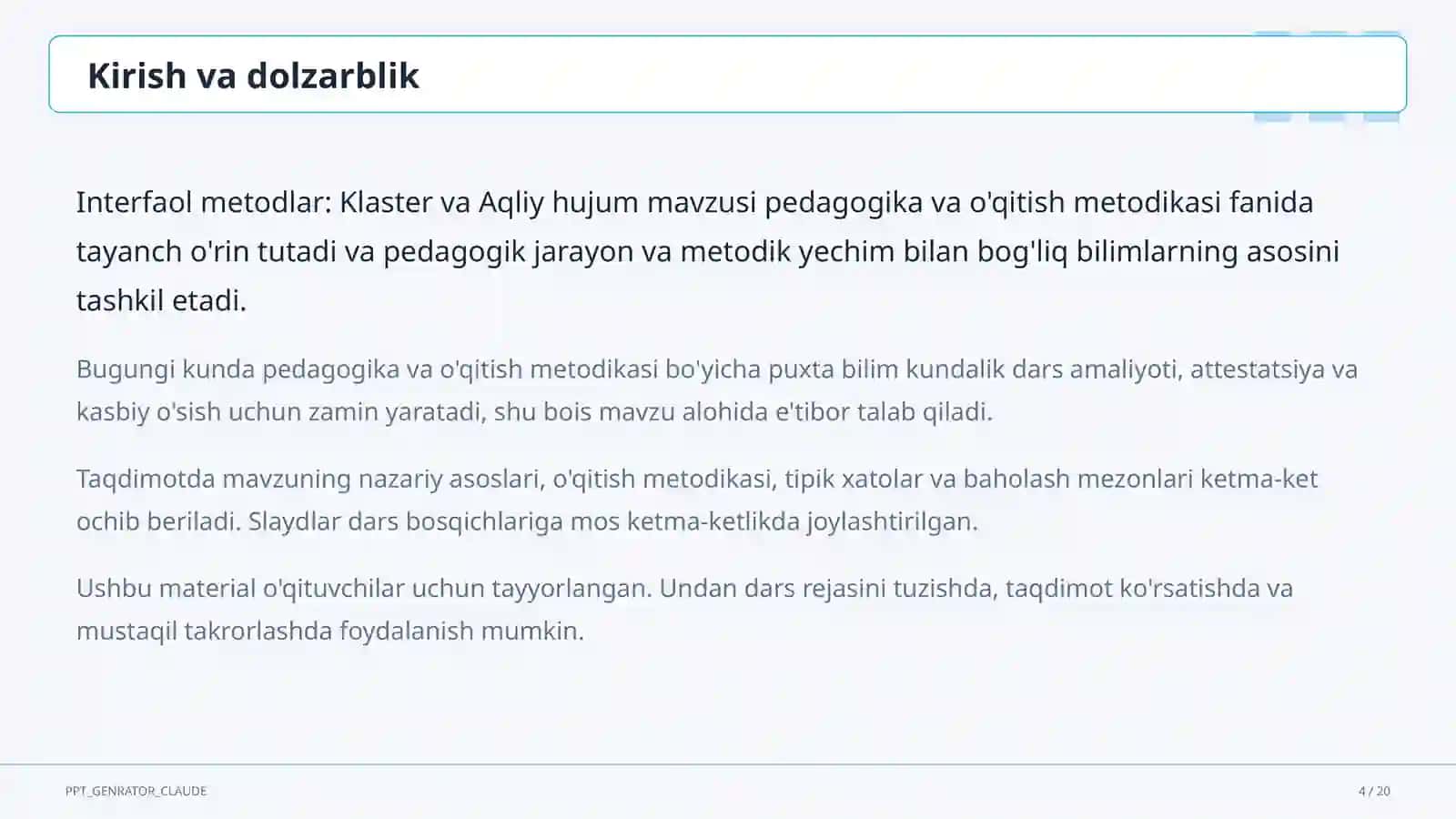 Interfaol metodlar: Klaster va Aqliy hujum 4