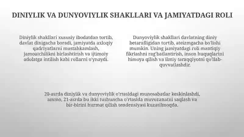 Diniylik va dunyoviylik masalasi 4