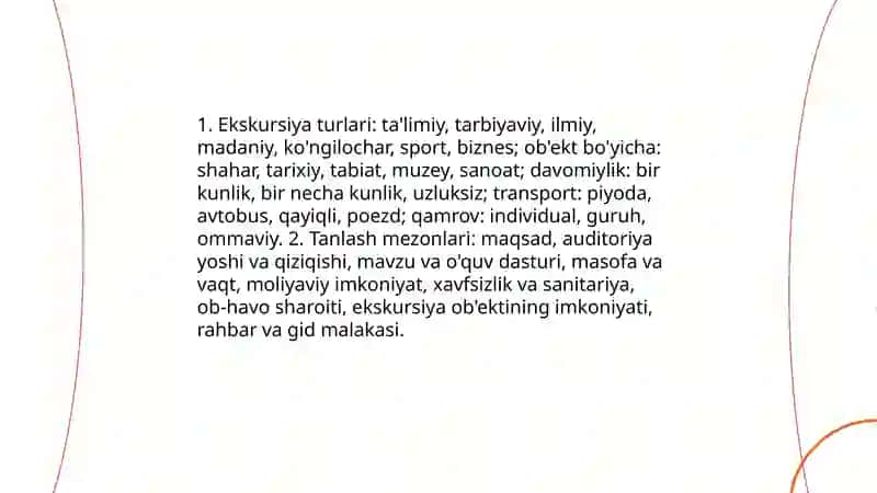 Ekskursiya xizmatini tayyorlash texnologiyasi 4