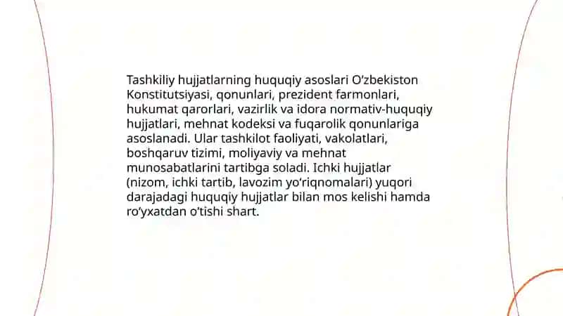 Tashkiliy hujjatlarning turlari xususiyatlari 4
