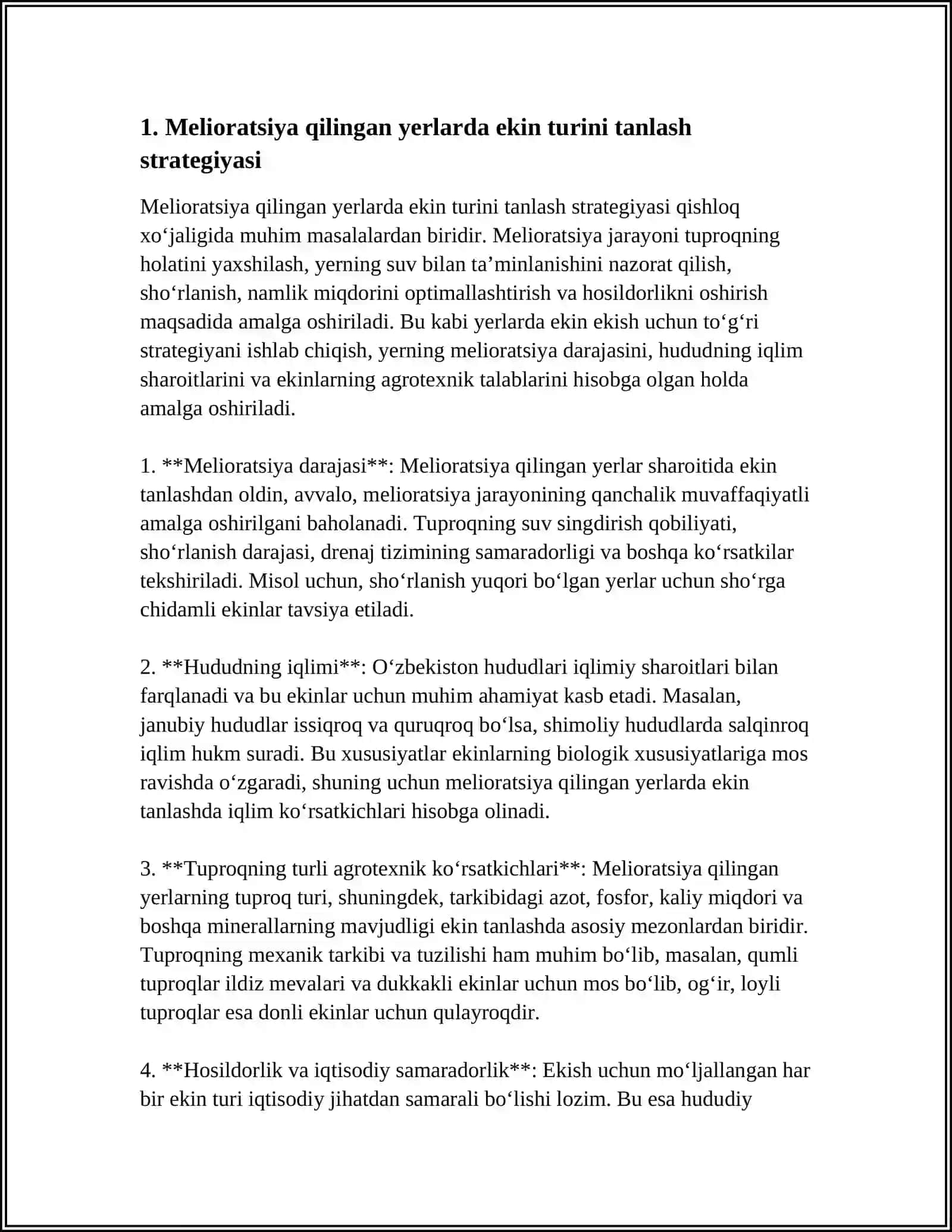 MELEORATSIYA QILINGAN YERLARIDA EKILADIGAN DASTLABKI UZLASHTIRISH EKIN TURLARI VA ULARNI YETISHTIRISH TEHNALOGIYASI 4