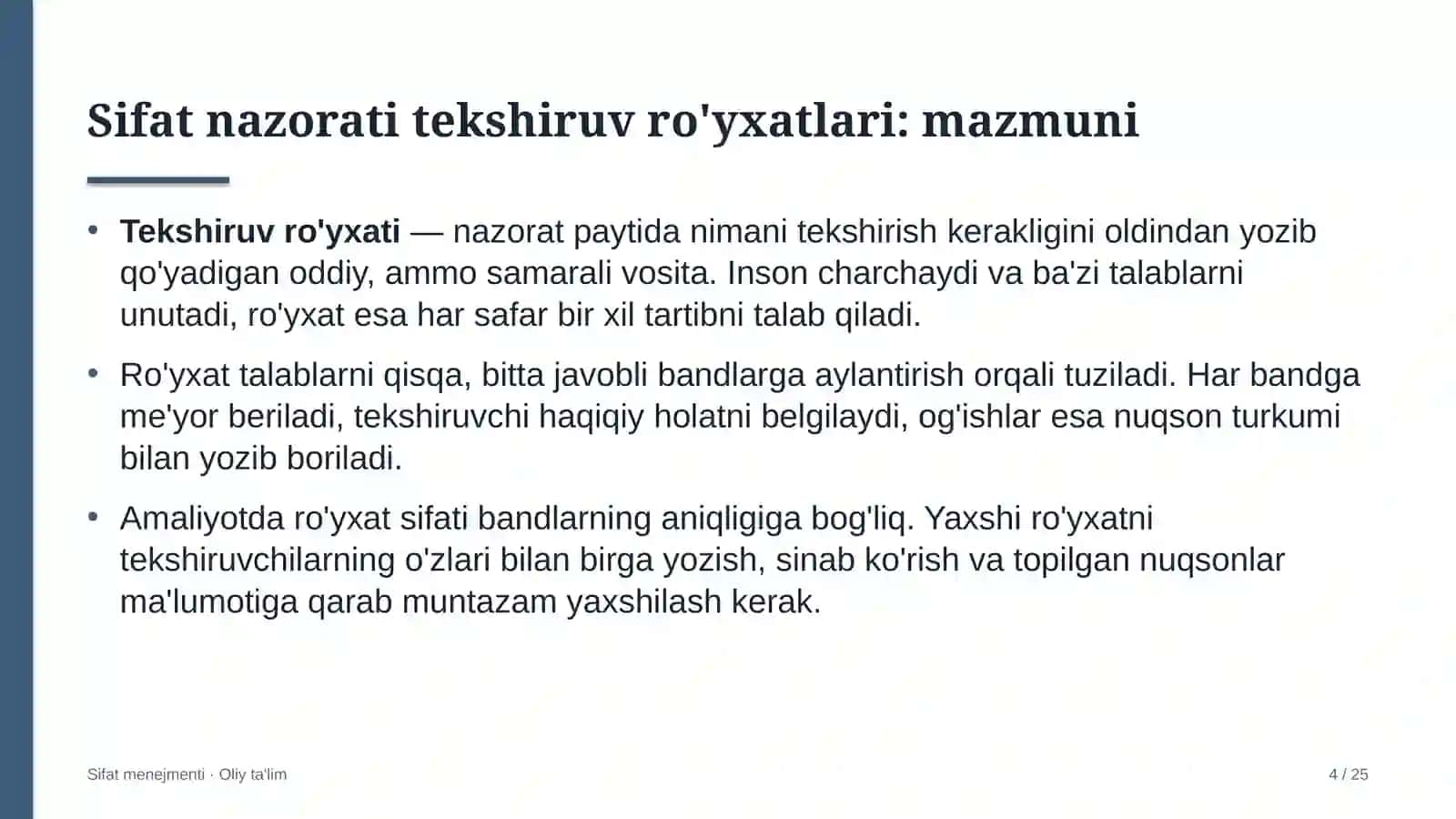 pul o'tkazmalari tizimlarida sifat nazorati tekshiruv ro'yxatlarini ishlab chiqish 7088 4