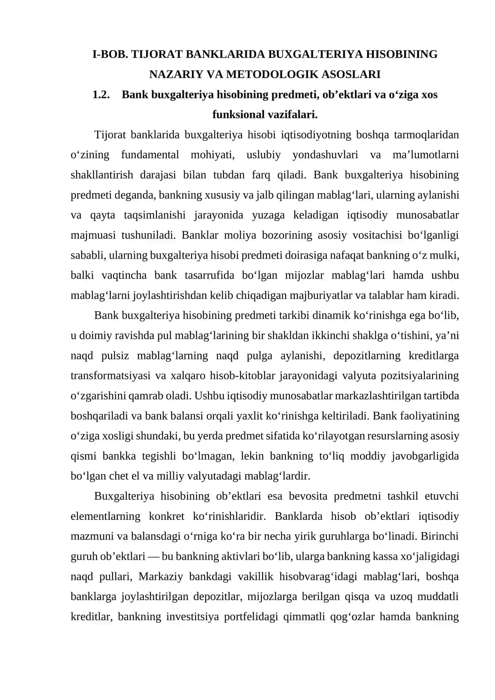 TIJORAT BANKLARIDA BUXGALTERIYA HISOBINI TASHKIL ETISHNING O‘ZIGA XOS JIHATLARI 4