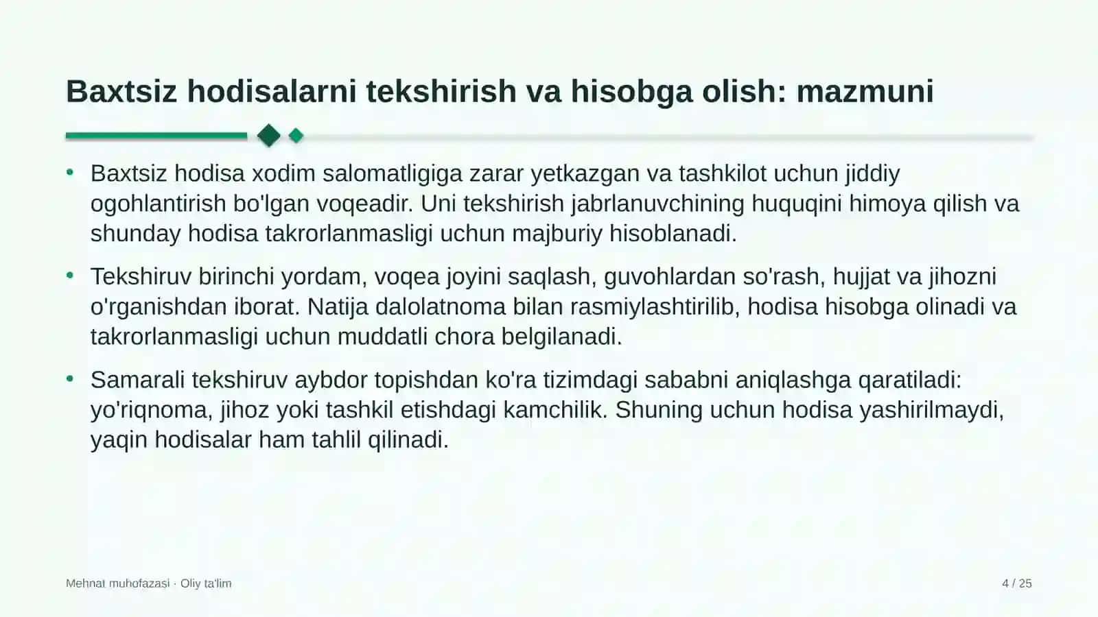 masofaviy ta'limda baxtsiz hodisalarni tekshirish va hisobga olish 9350 4
