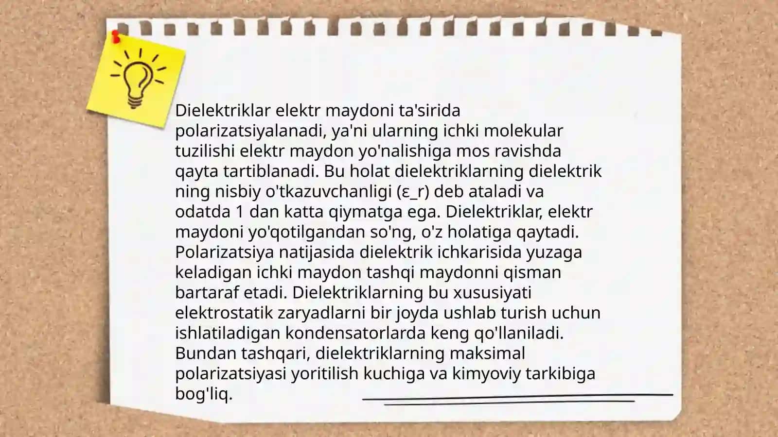Dielektiriklarda elektr maydoni.Direlektrik singdiruvchanlik va dielektriklarning qutblanishi pezoelektriklar va segnetoelektriklar to'g'risida tushuncha 4