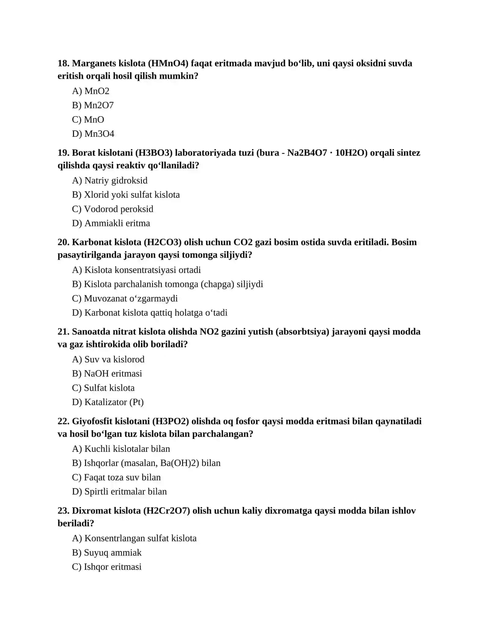 KIMYOVIY SINTEZ FANIDAN TEST SAVOLLARI 4