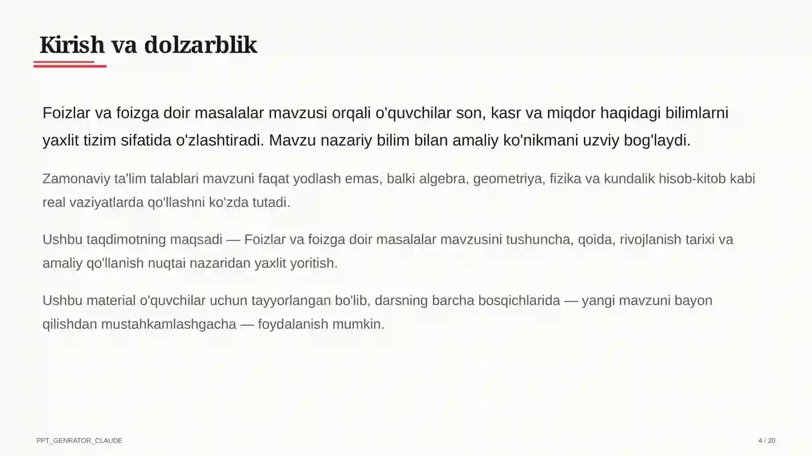 Foizlar va foizga doir masalalar (5-sinf) 4