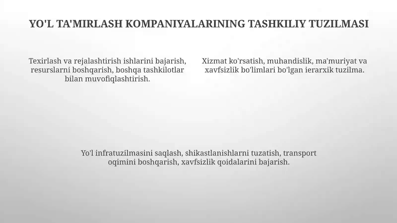 Yo'l ta'mirlash va ekspluatatsiya korxonalarining asosiy vazifalari 4