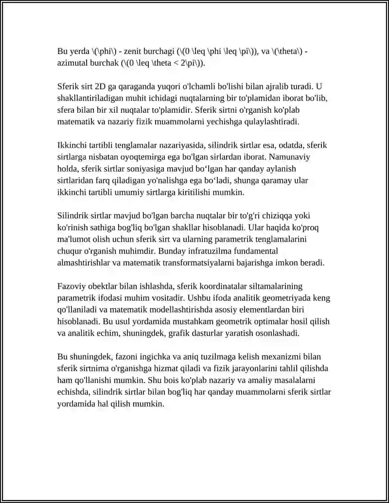 SFERIK SIRT IKKINCHI TARTIBLI SLINDIRIK SIRTLAR 4