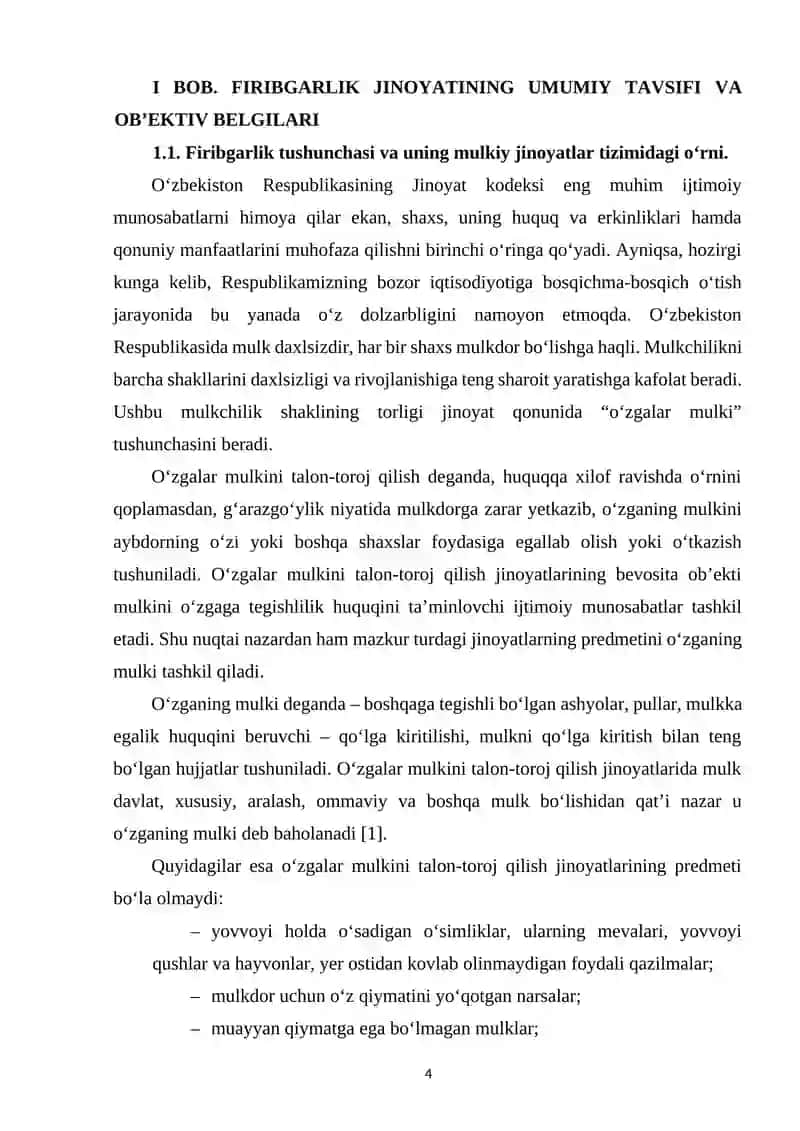 FIRIBGARLIK JINOYATINING OBYEKTIV TOMONINING JINOIY-HUGUGIY XUSUSIYATLARI 4