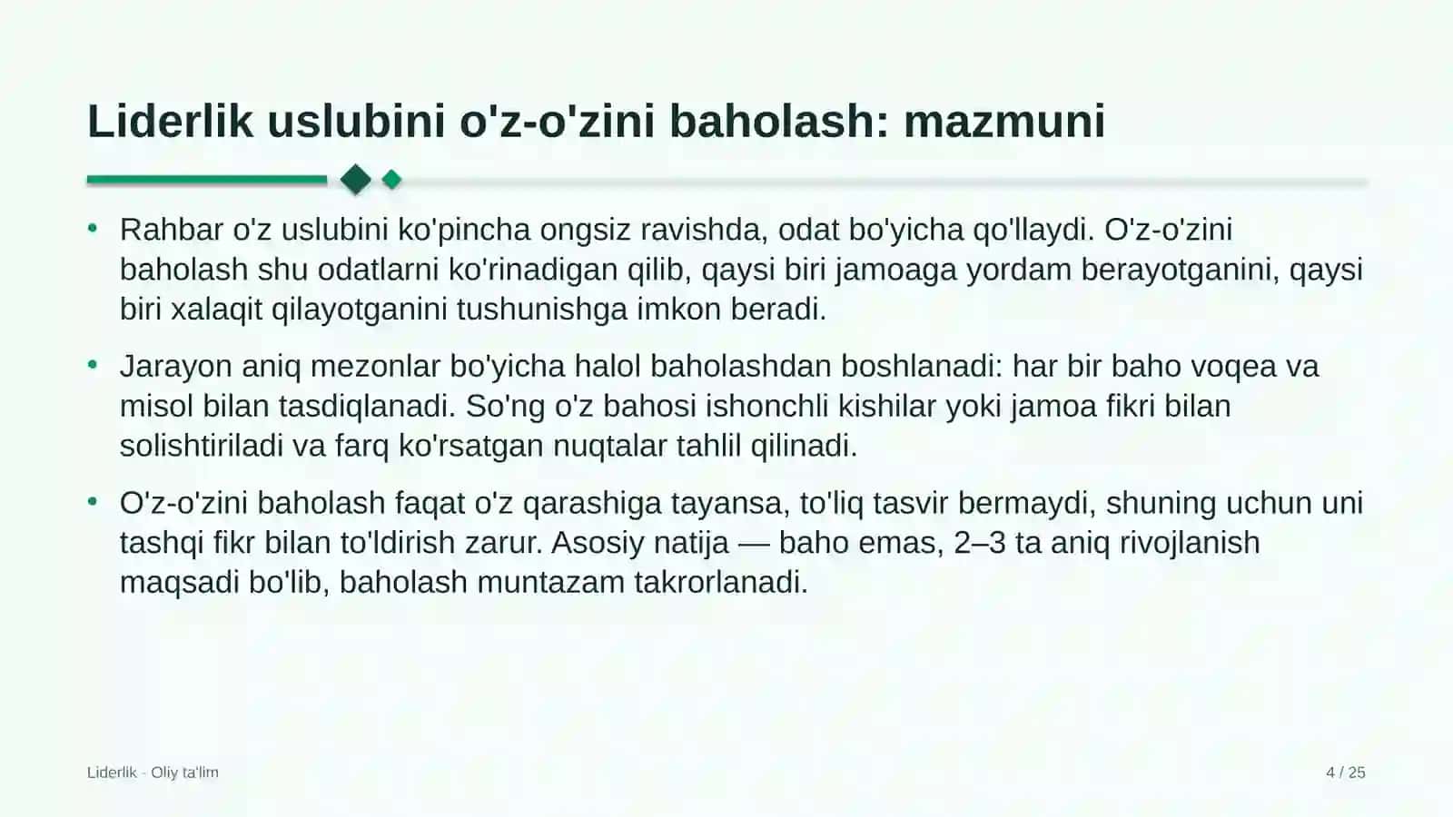 avtosalonlarda liderlik uslubini o'z o'zini baholash 6883 4