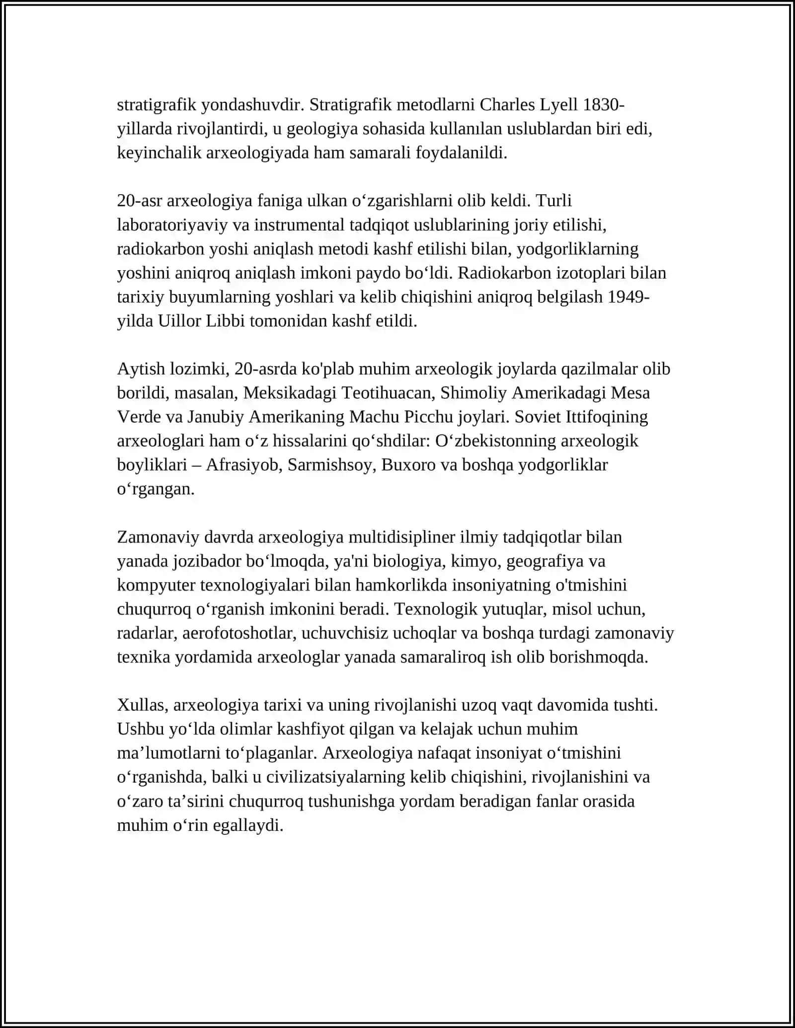 MUSTAQIL ISH Mavzu: ARXEOLOGIK DAVRLASHTIRISH 4