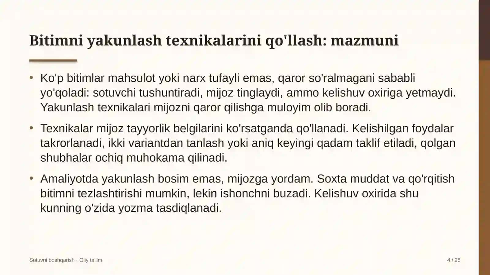 tadbirlarni tashkil etish agentliklarida bitimni yakunlash texnikalarini qo'llash 1046 4
