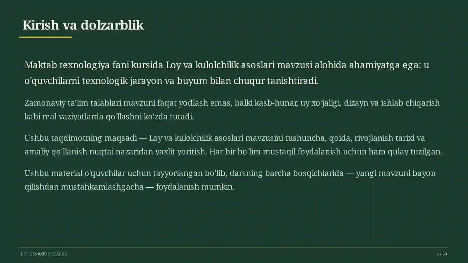 Loy va kulolchilik asoslari (4-sinf) 4