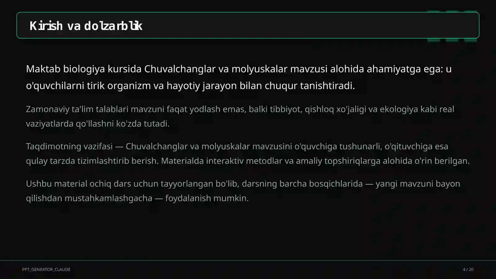 Chuvalchanglar va molyuskalar (7-sinf) 4