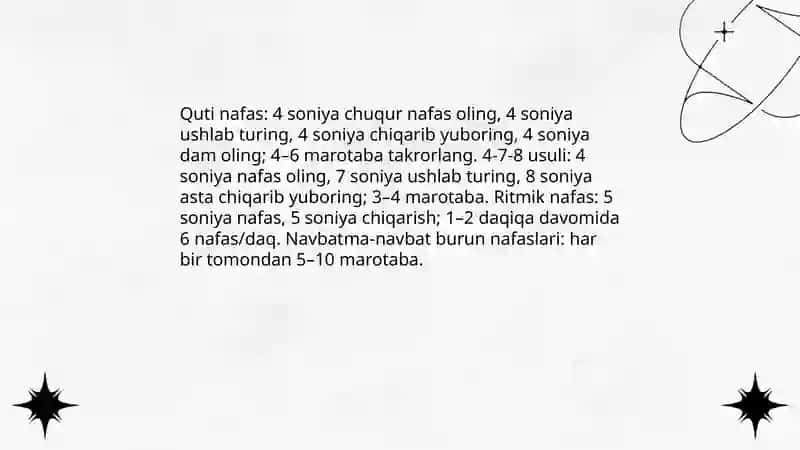 Stressga nisbatan o'tkir(shiddatli) reaksiyalar paytida o'z-o'ziga yordam korsatish 4