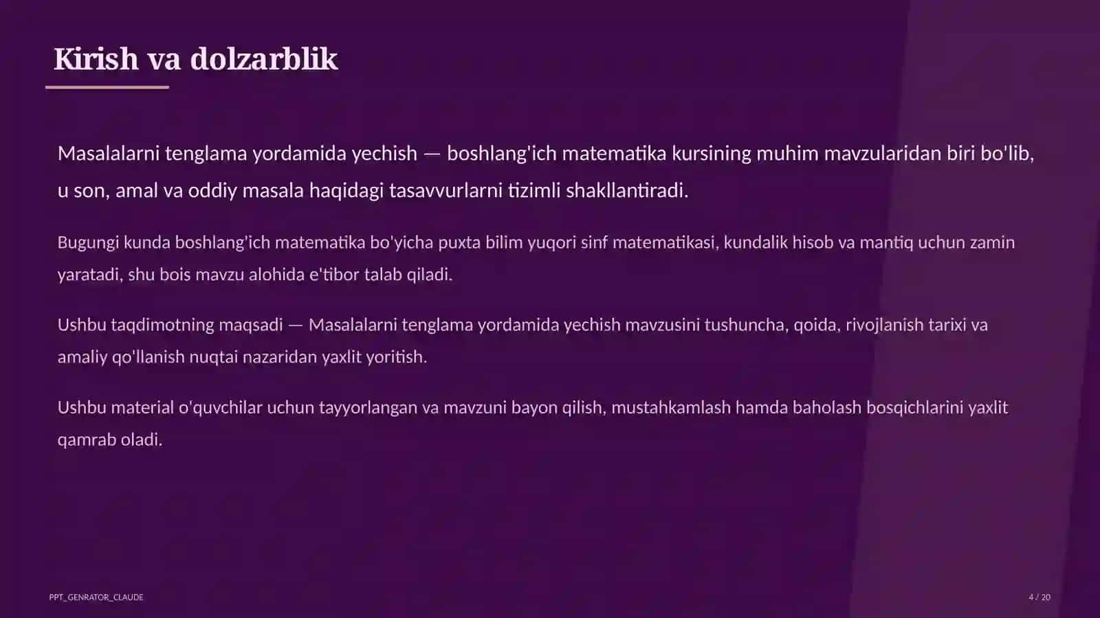 Masalalarni tenglama yordamida yechish (3-sinf) 4