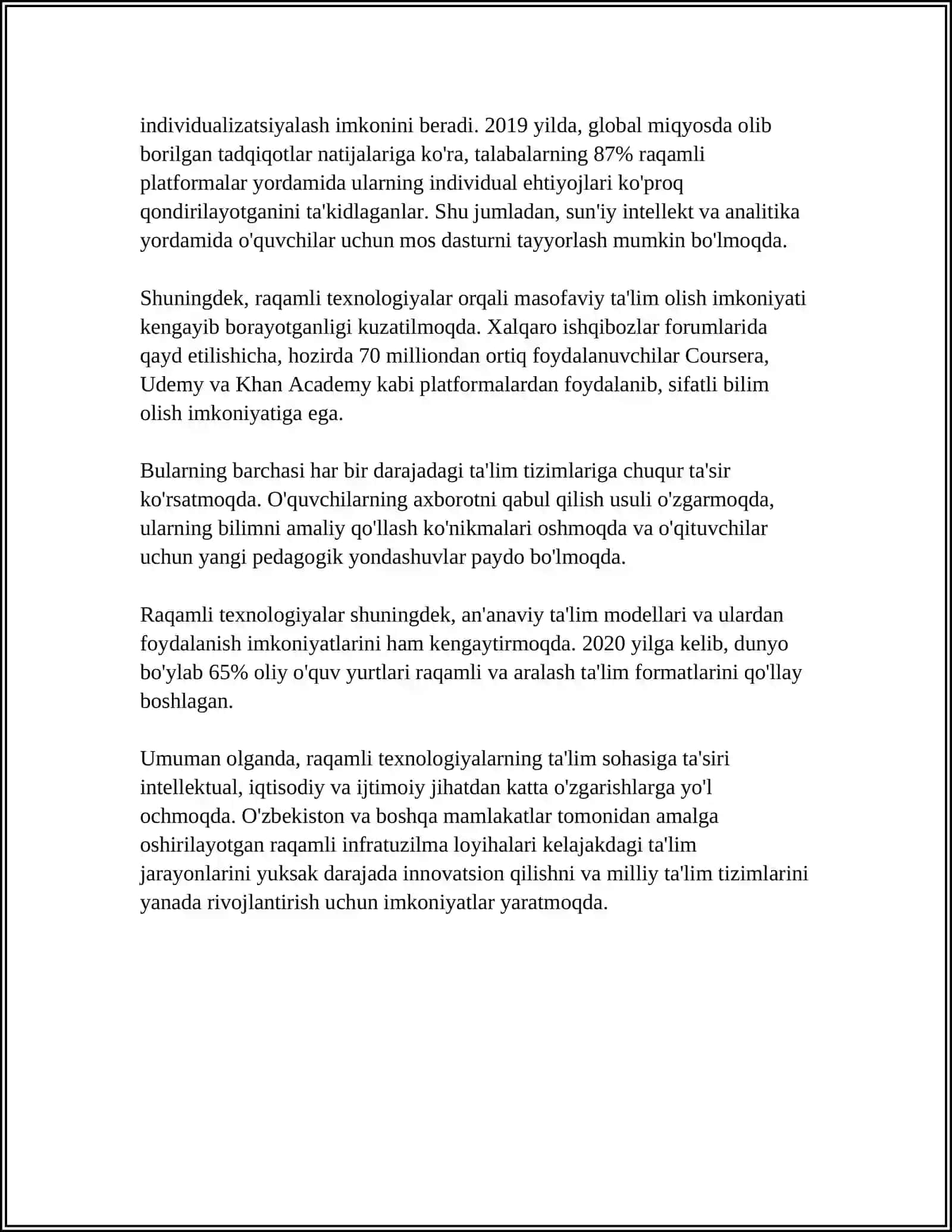 RAQAMLI TEXNOLOGIYALARNING ZAMONAVIY JAMIYAT RIVOJLANISHIGA TA’SIRI TENDENTSIYALARI (AT MUTAXASSISLARI VA ISTE’MOLCHILAR OʻRTASIDAGI TAFOVUT XAVFI) 4