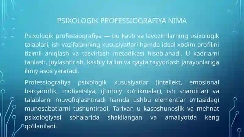 Psixologik professiografiyasi mehnat psixologiyasi ekspertizasi 4