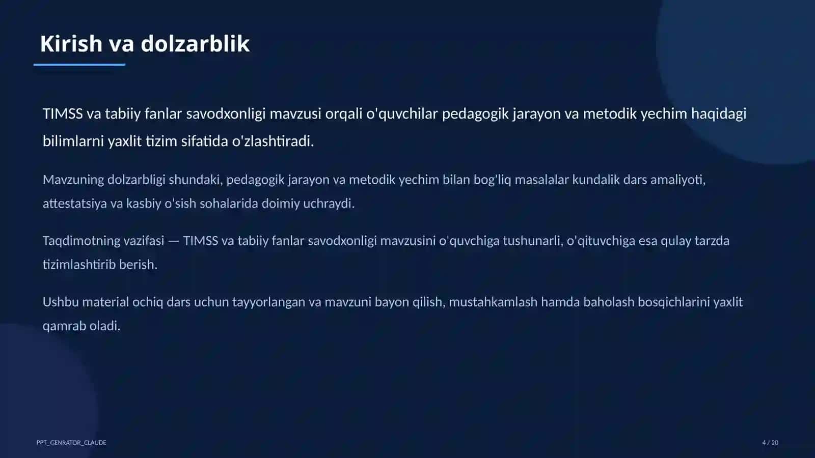 TIMSS va tabiiy fanlar savodxonligi 4