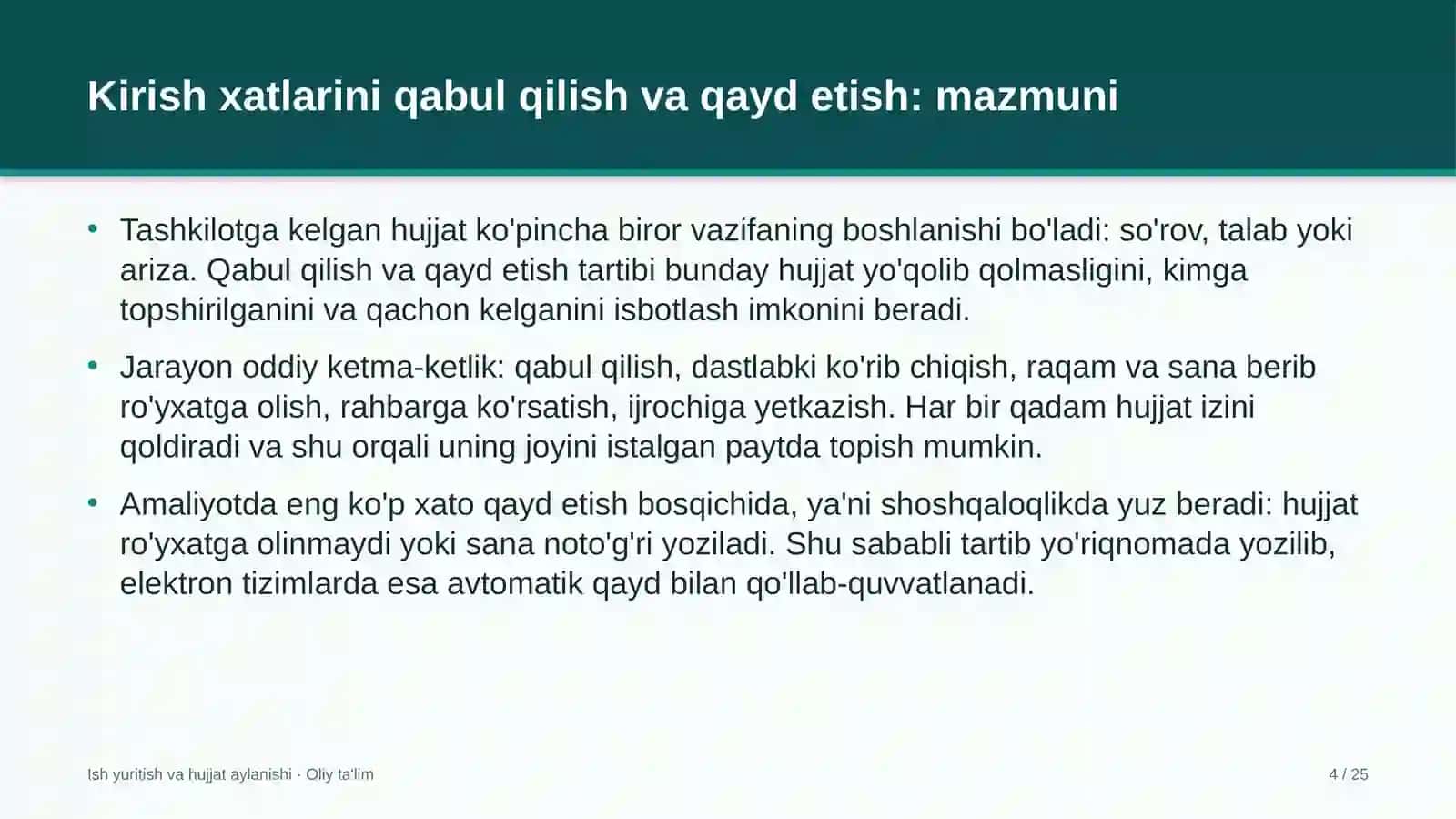 mikroelektronika sohasida kirish xatlarini qabul qilish va qayd etish 8674 4