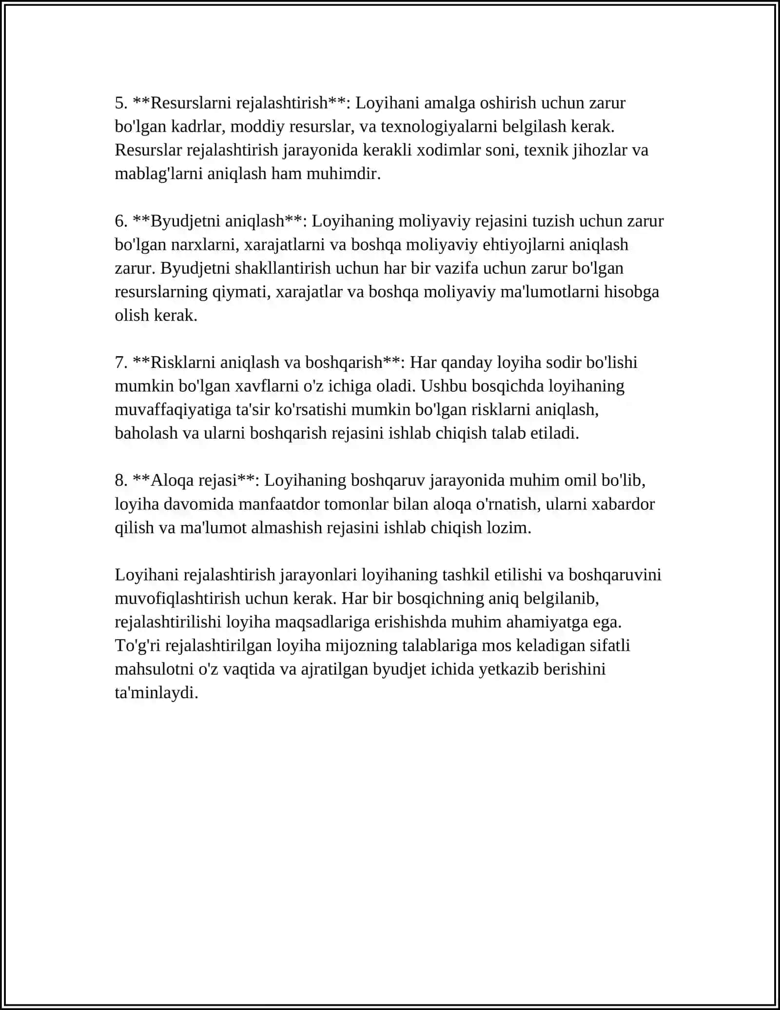 MUSTAQIL ISH Mavzu: AXBOROT TIZIMLARI SOHASIDA LOYIHANI BOSHQARISH MAQSADLARI 4