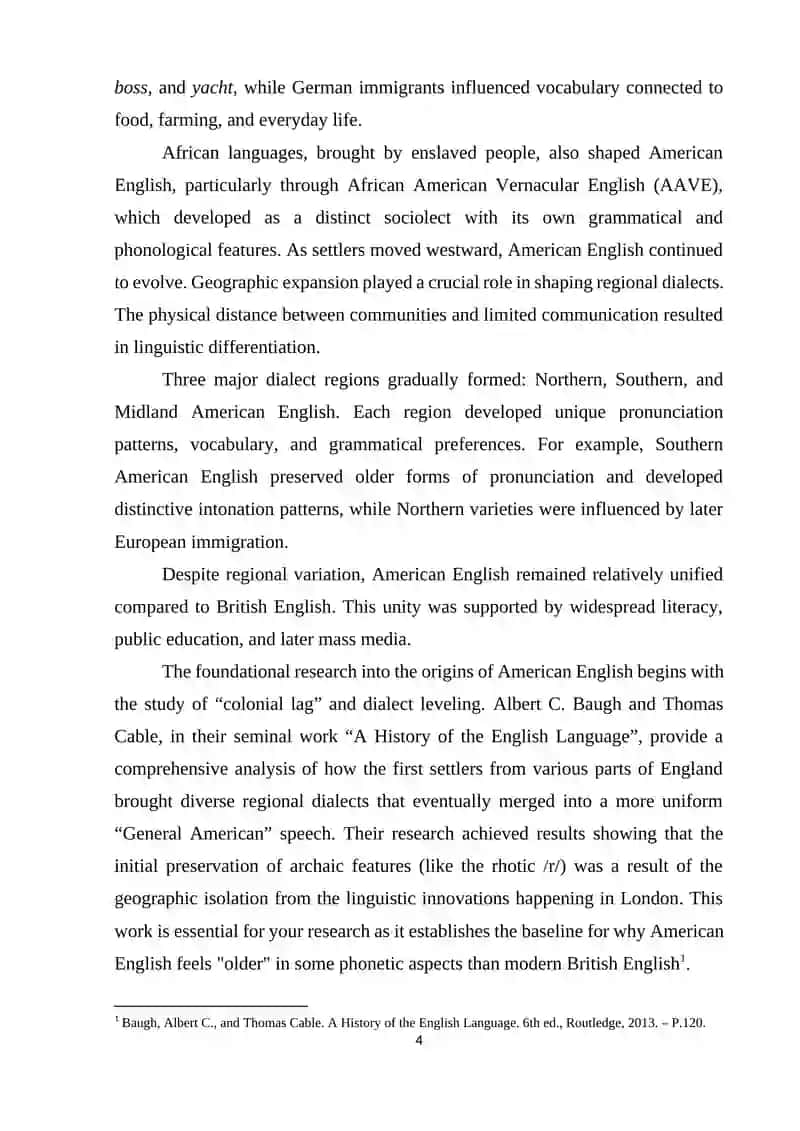 AMERICAN ENGLISH: CHARACTERISTICS AND HISTORY OF FORMATION 4