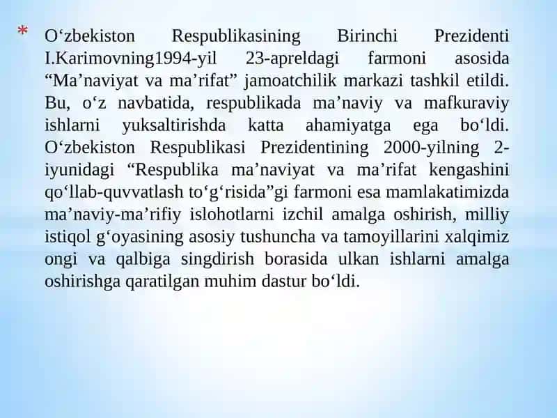 Ma’naviy hayotdagi o‘zgarishlar, madaniy taraqqiyot muammolari 4