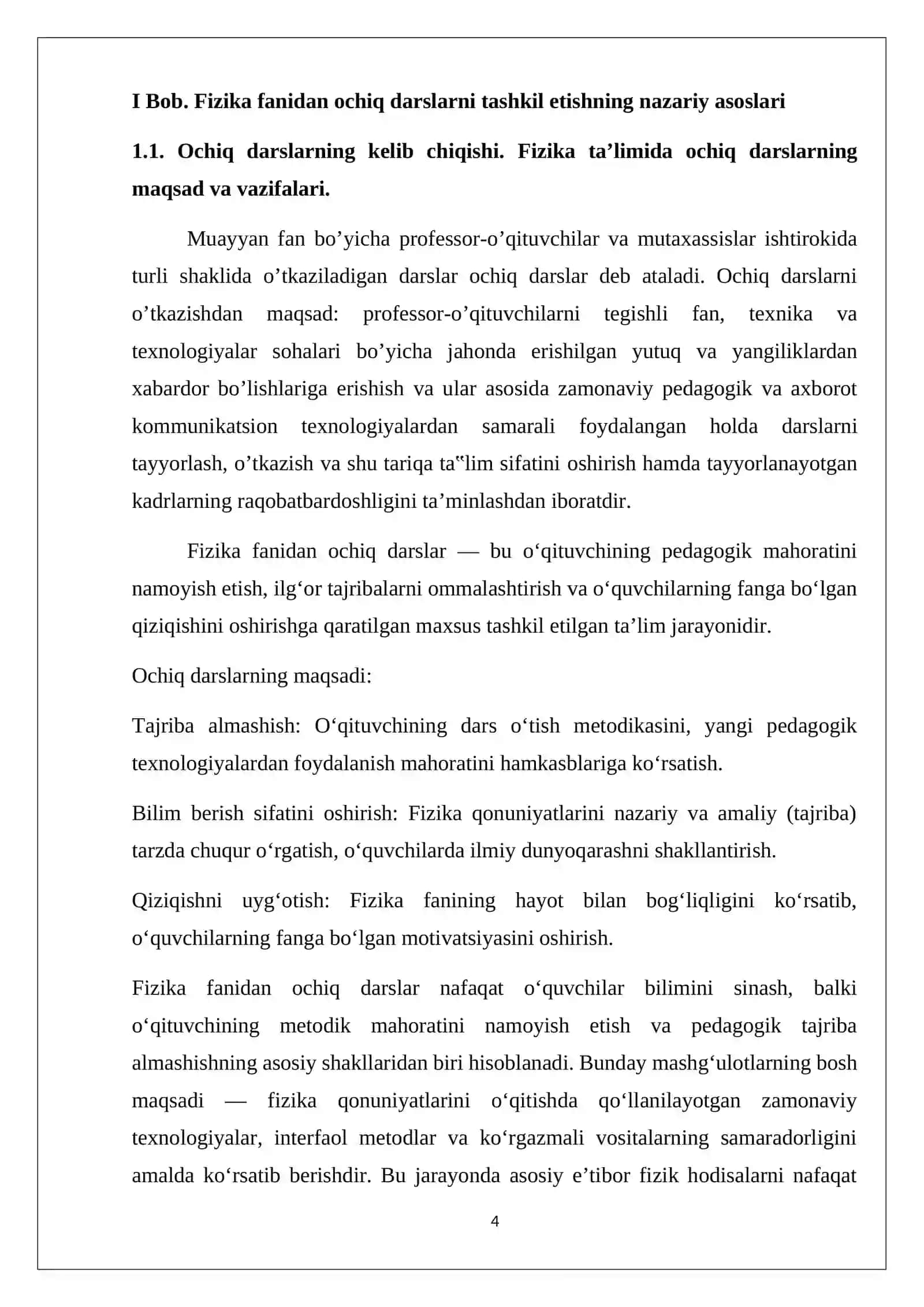 Fizika fanidan ochiq darslarni tashkil etishning nazariy asoslari va amaliyoti 4
