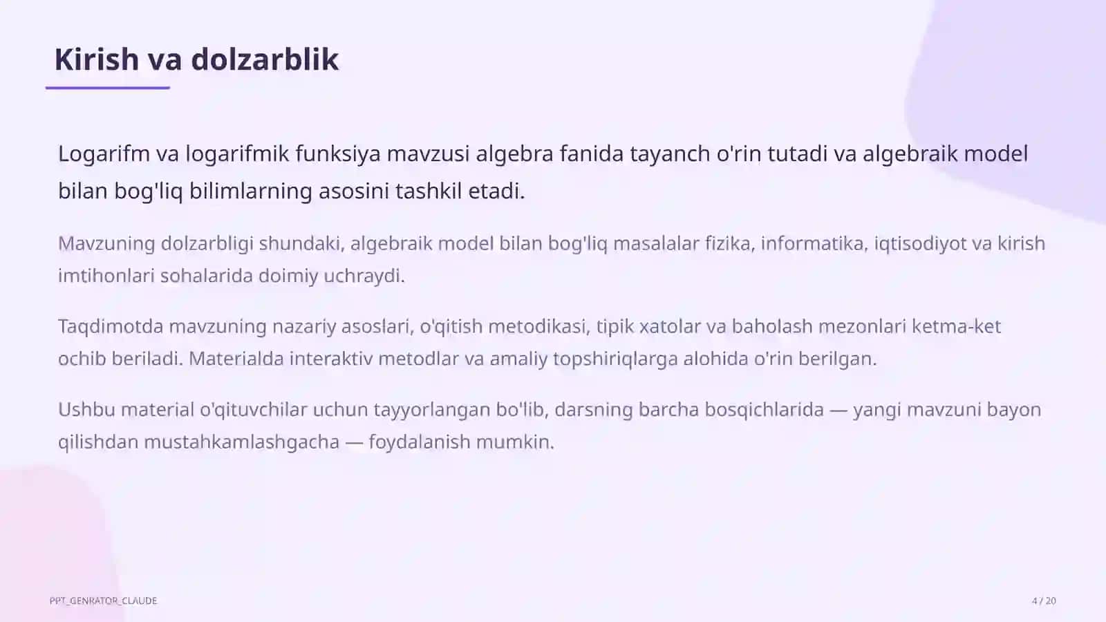 Logarifm va logarifmik funksiya (10-sinf) 4