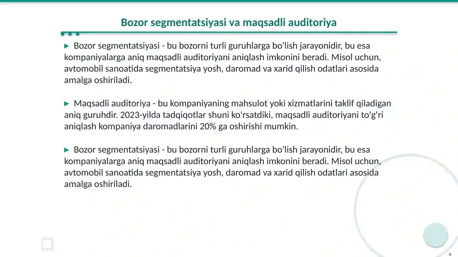 Marketing tahlili va amalga oshirish stragiyasi 4