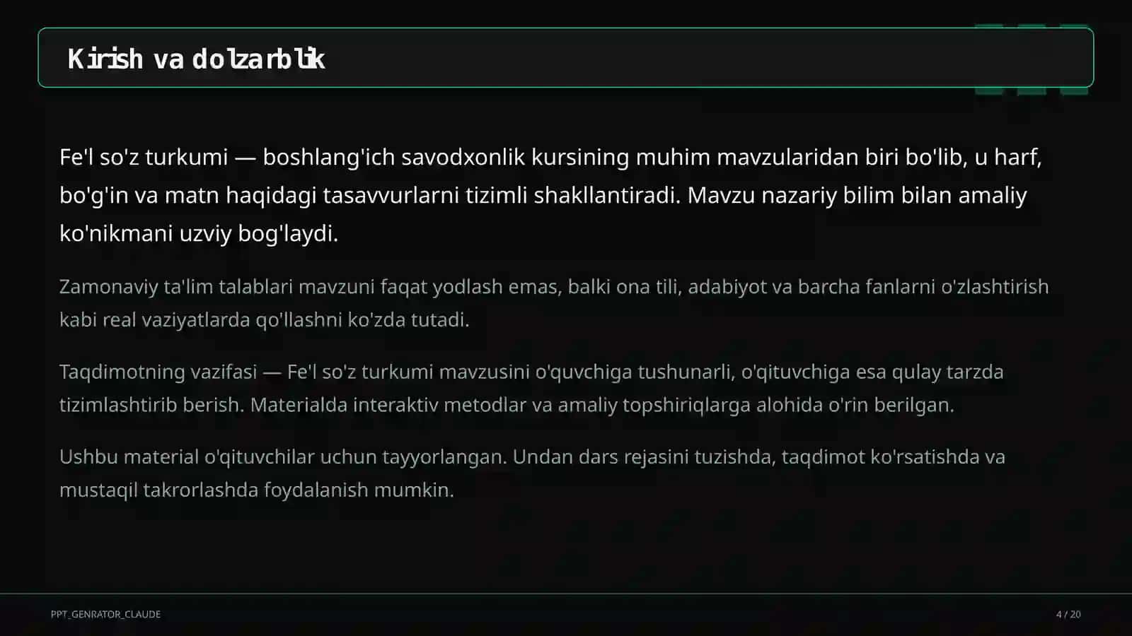 Fe'l so'z turkumi (3-sinf) 4
