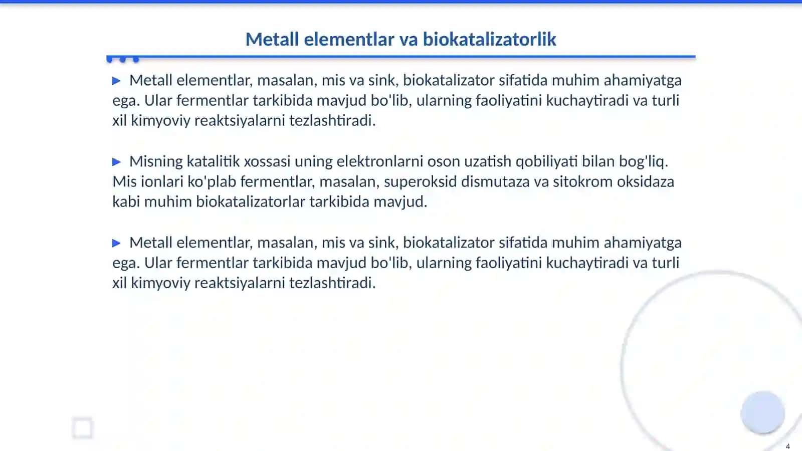 9 va 10 guruh elementlari biokatalizatorlik xossasi 4