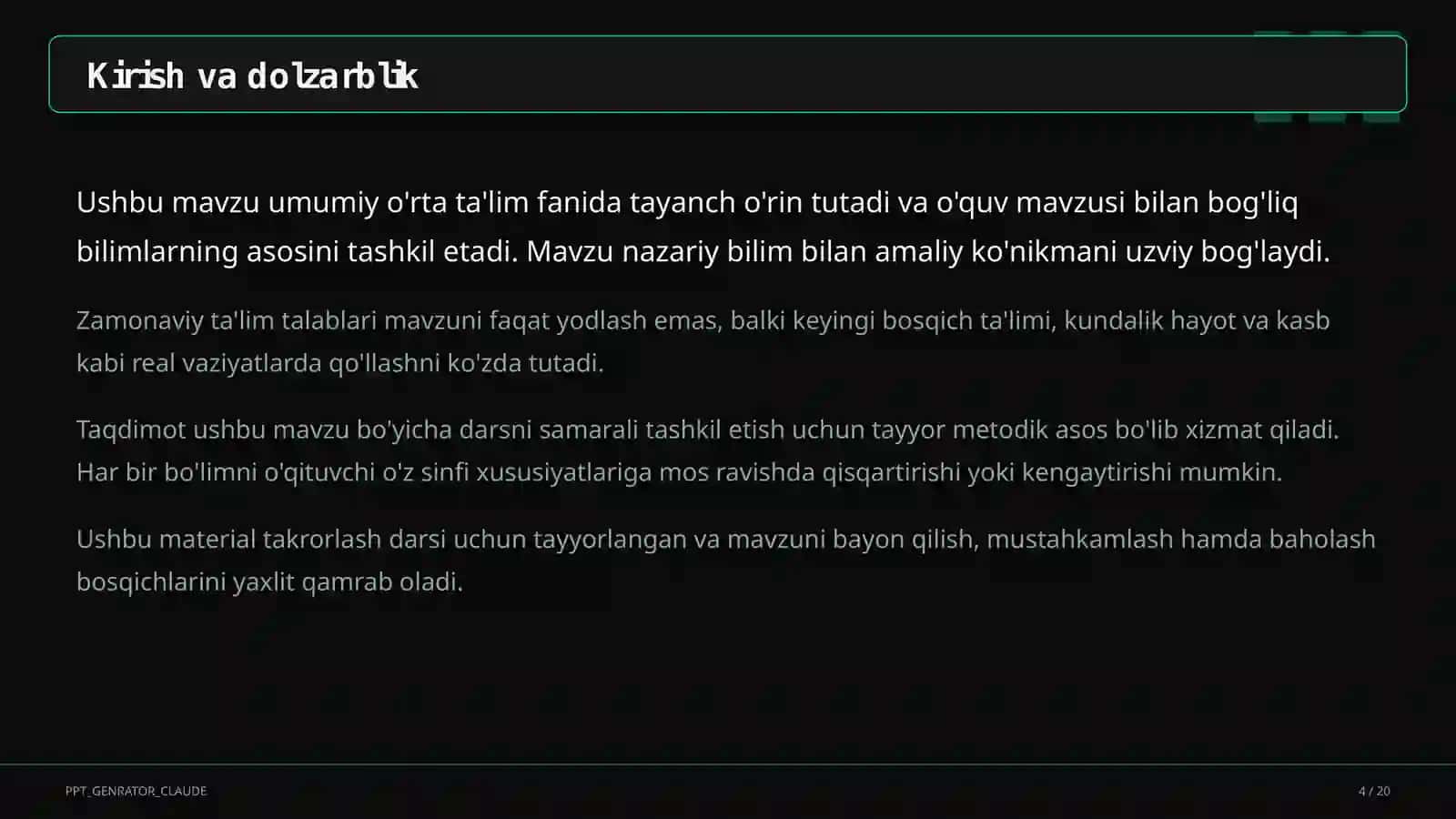 Dolzarb mavzular — maktab va o'qituvchilar ( 4