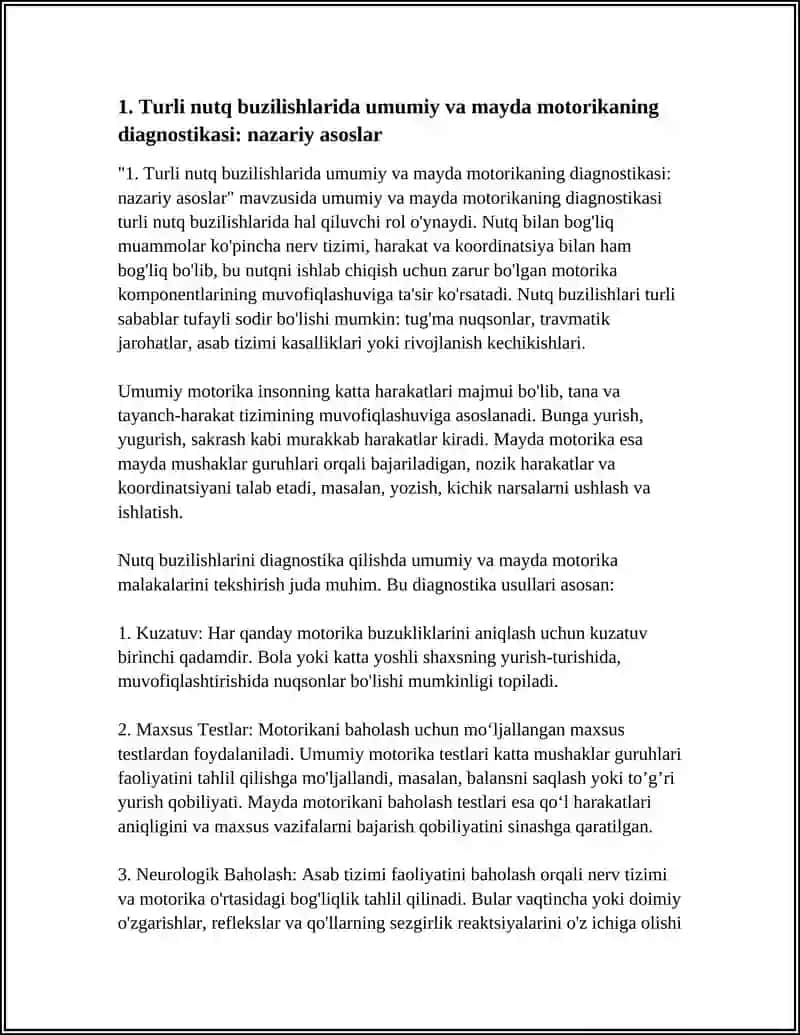 TURLI NUTQ BUZILISHLARIDA UMUMIY, MAYDA MOTORIKANI TEKSHIRISH VA RIVOJLANTIRISH TEXNOLOGIYALARI 4