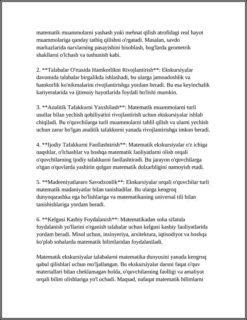MATEMATIK EKSKURSIYALAR, ERTALIKLAR, O'YINLARNI TAYYORLASH VA O'TKAZISH METODIKASI 4
