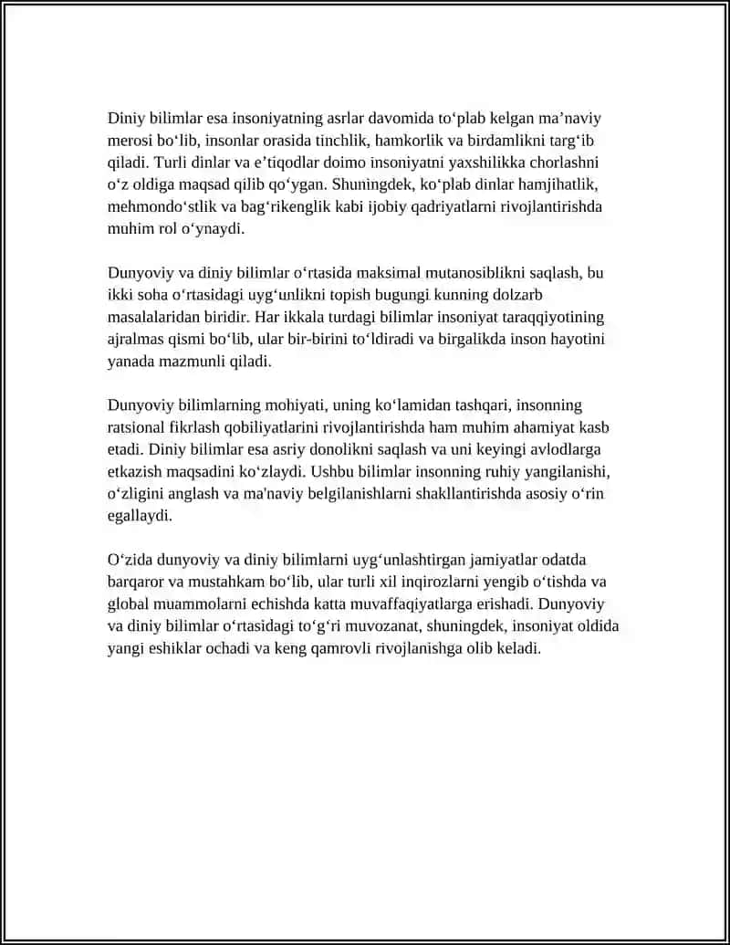Dunyoviy va diniy bilimlar mutanosibligi haqida tushuncha 4