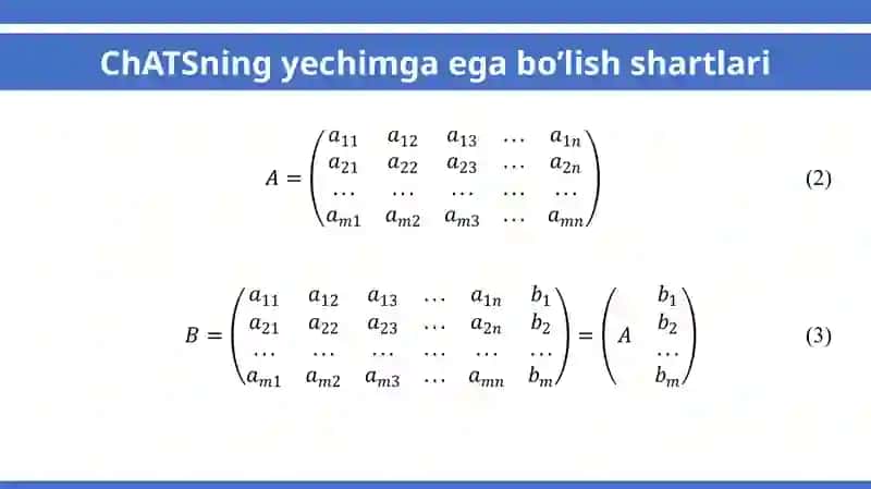 Chiziqli algebraik tenglamalar sistemasini Kramer,Gauss va matritsalarda yechish. Kronekker-Kapelli teoremasi. Bir jinsli chiziqli algebraik tenglamalar sistemasi. Chiziqli algebraik tenglamalar sistemasining tadbiqlari. 4