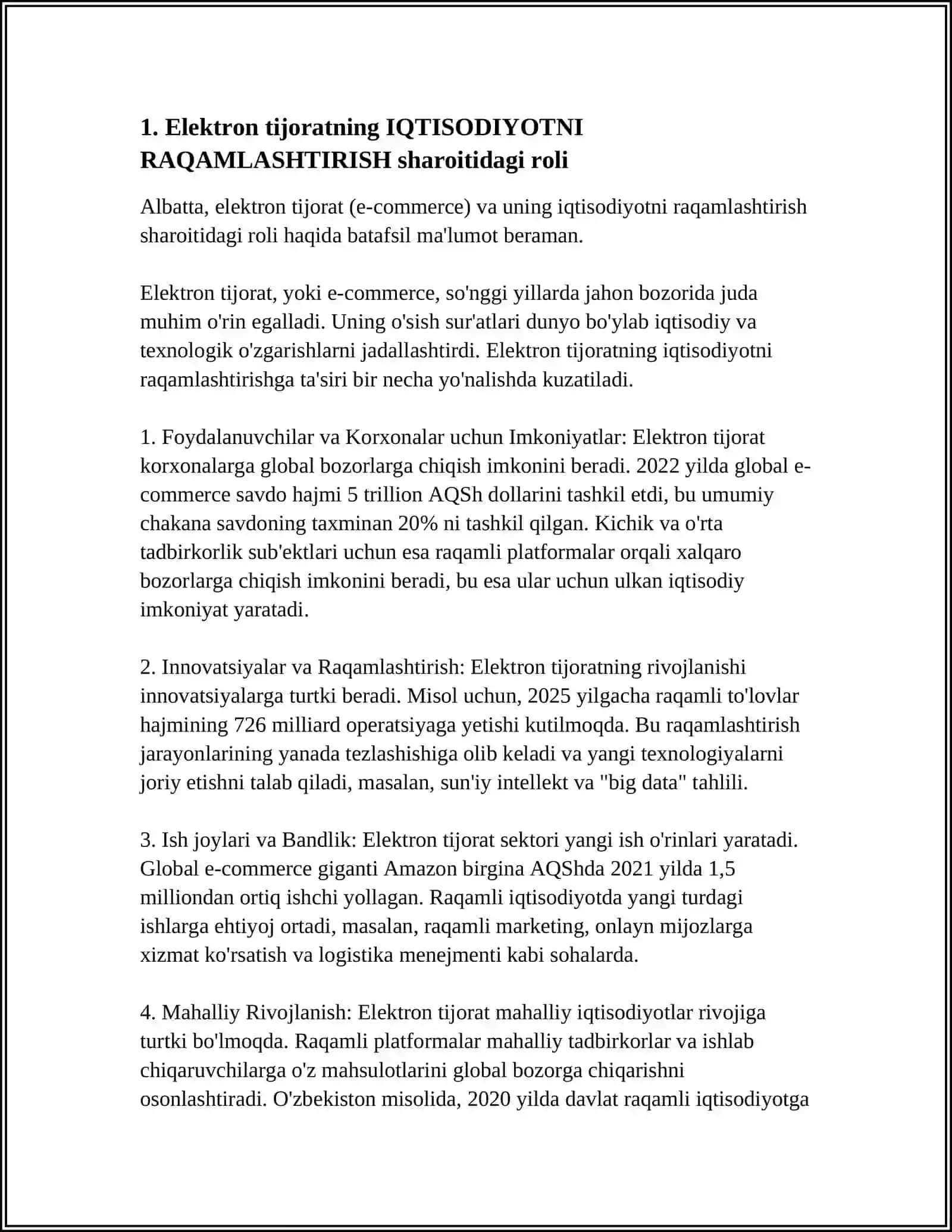 IQTISODIYOTNI RAQAMLASHTIRISH SHARTLARIDA ELEKTRON BIZNESNI RIVOJLANISHI 4