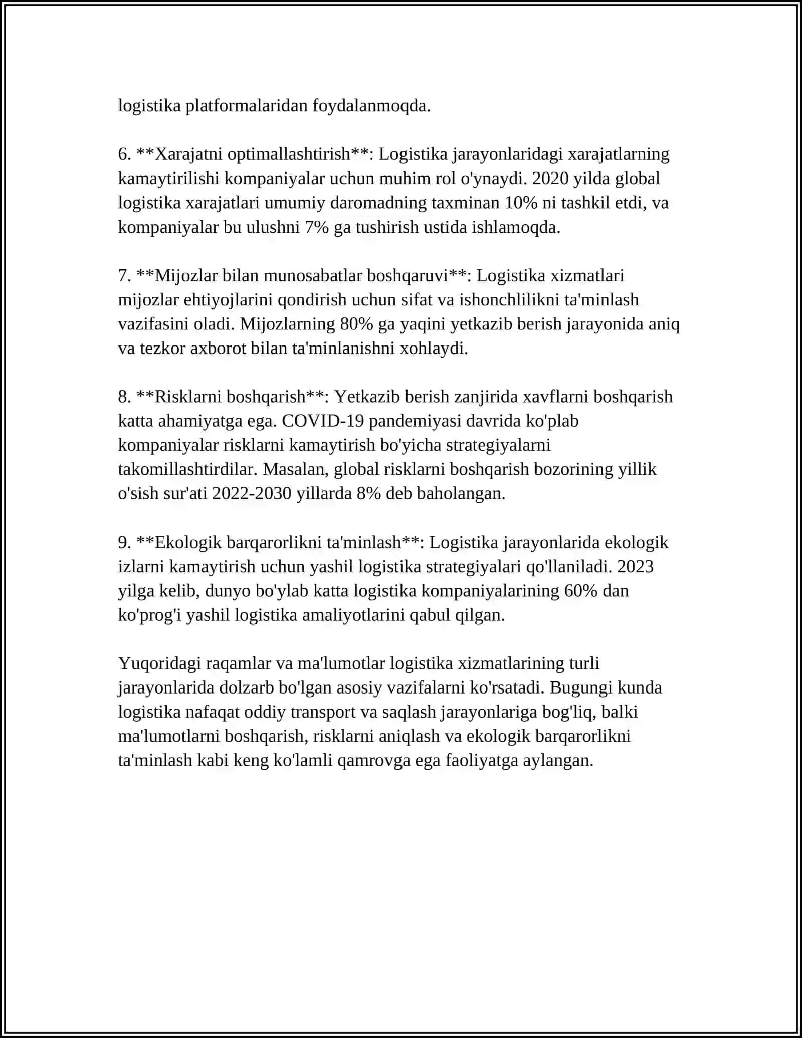 LAGISTIK SERVISLARNING AHAMIYAT VA HUSUSIYATLARI 4