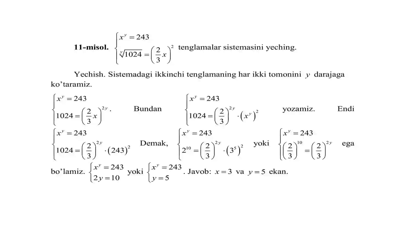 Ko‘rsatkichli va logarifmik tenglamalar sistemasi 4