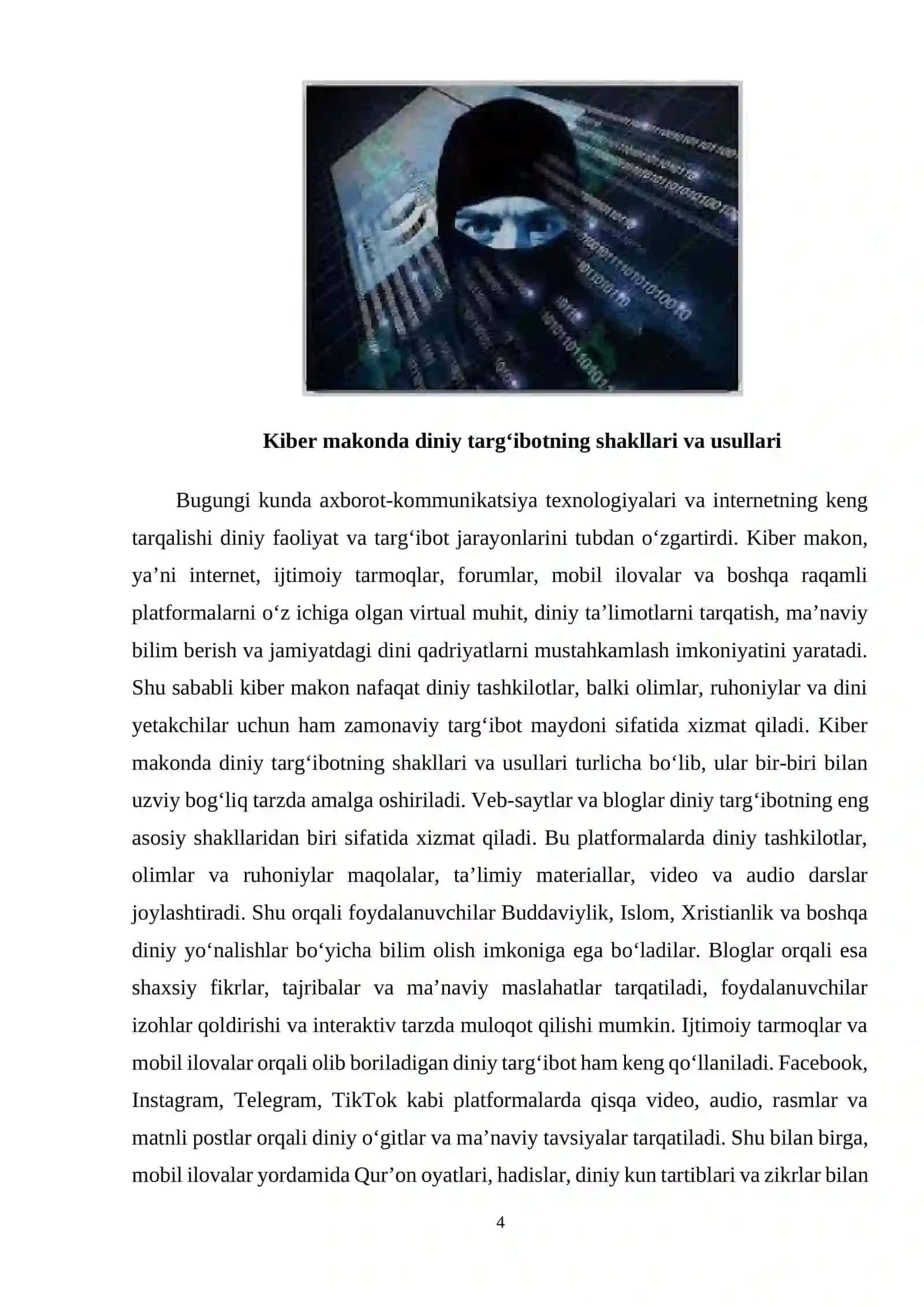 Kiber makonda diniy e‘tiqod targ‘ibotining ijtimoiy xavfi. 4