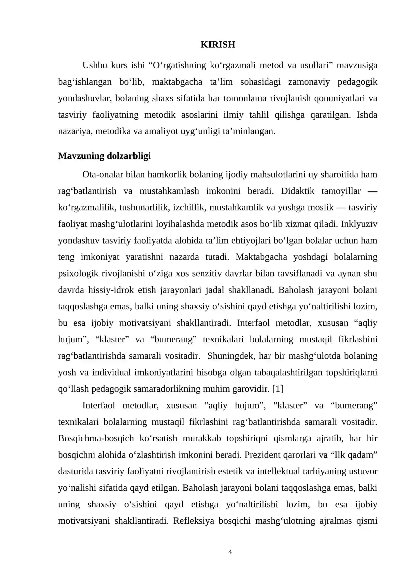 Tasviri faoliyatga o'rgatish metodikasi kurs ishi 4