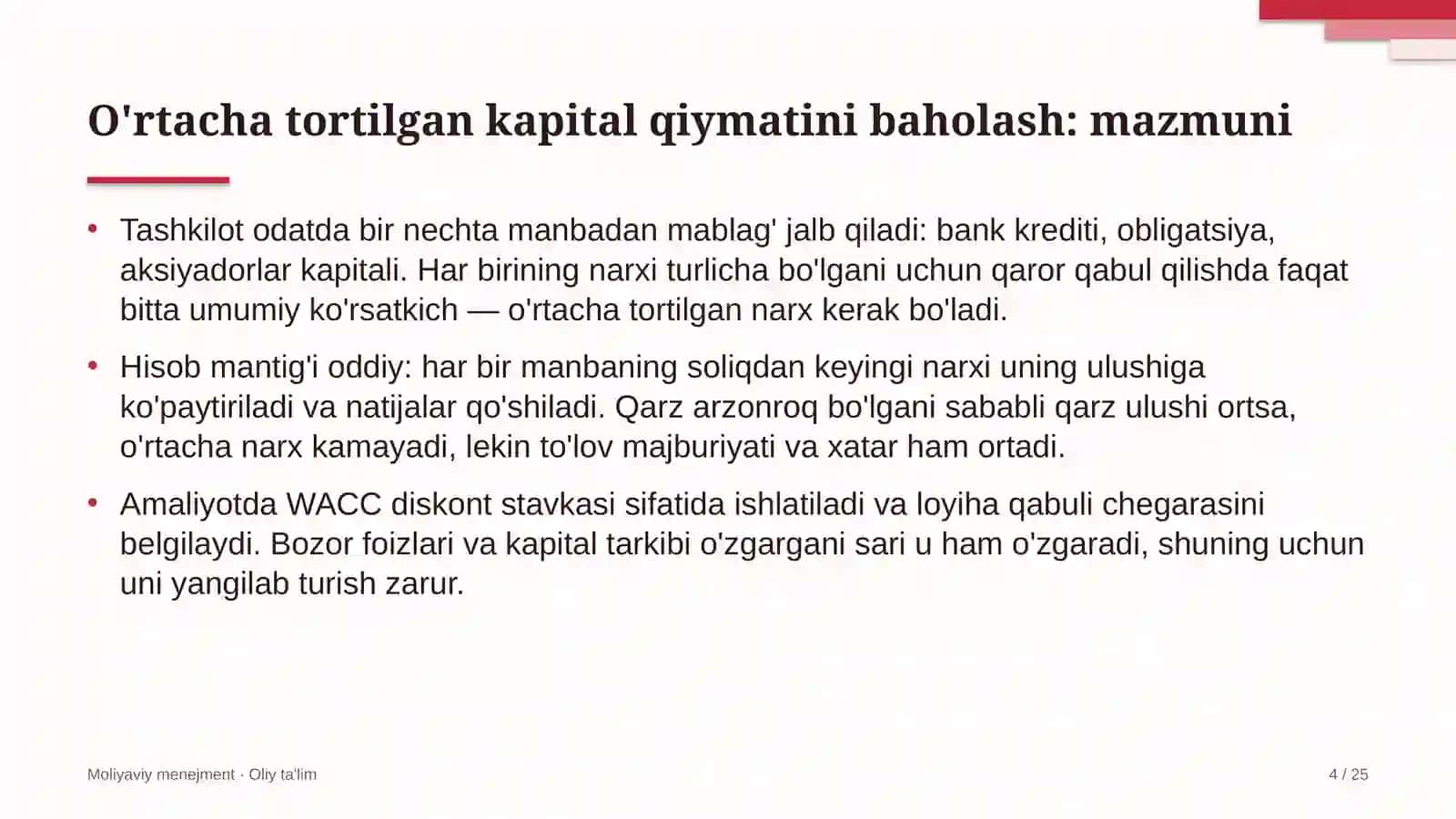 axborot agentliklarida o'rtacha tortilgan kapital qiymatini baholash 6108 4
