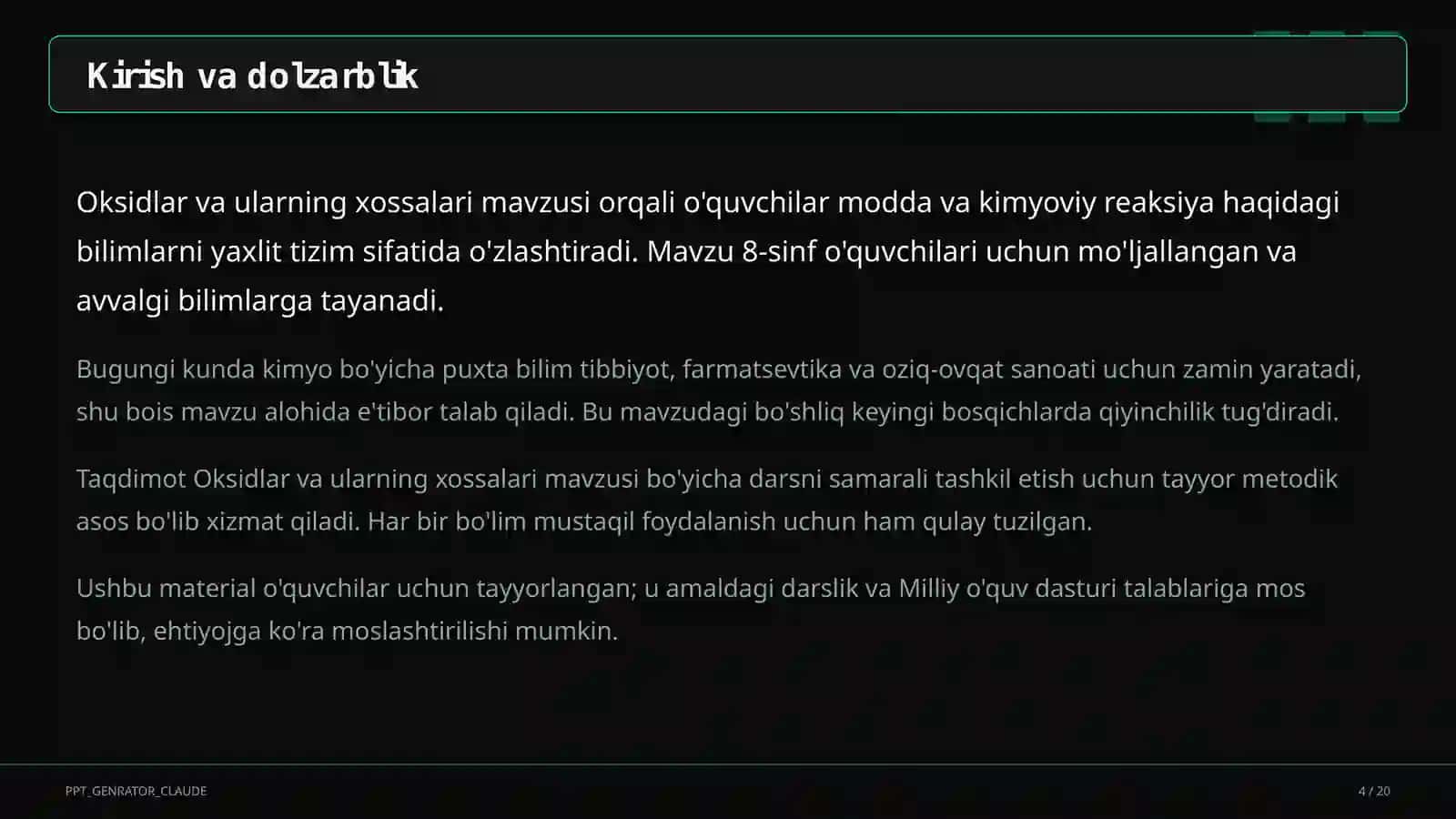 Oksidlar va ularning xossalari (8-sinf) 4