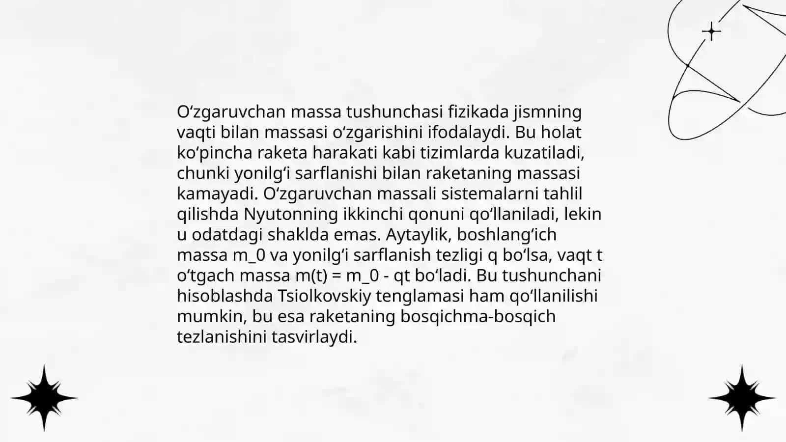 Oʻzgaruvchan massali jismlar mexanikasi 4